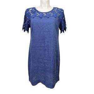 Puro Lino blue Shift Dress 100% Linen Lace Detail Size XL NWT